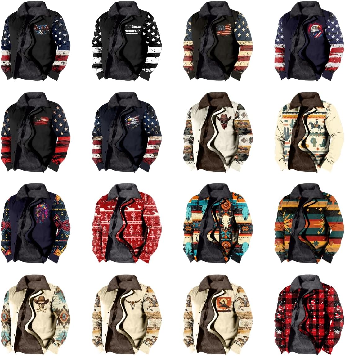 Trucker Jacket for Men American Flag Patriotic Full Zip Fleece Sherpa Novelty Heavyweight Big And Tall Jackets - Image 6