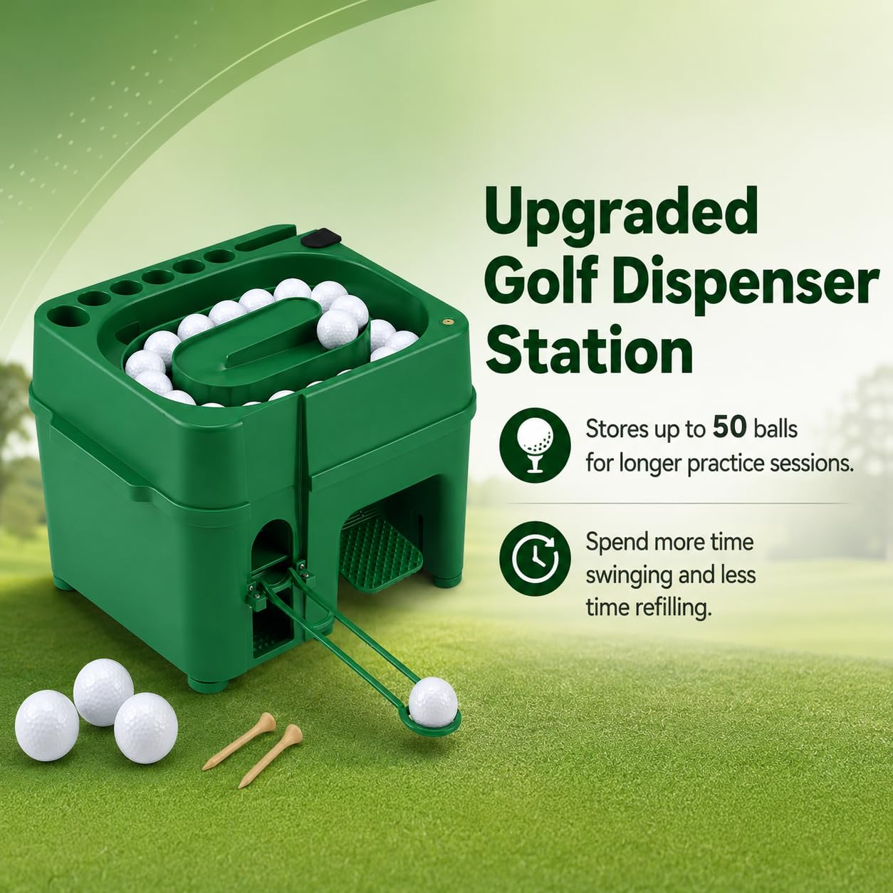 Ulepszony dozownik golfowy, pojemność 50 piłek, 2 rampy