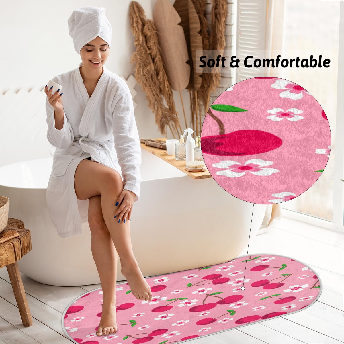 TropicalLife Kwiat wiśnia owoce dywanik mata 50 x 120 cm, wiśnia długie włosy pogrubione dywaniki do pokoju kuchni domu łazienki wewnątrz antypoślizgowa mata podłogowa dywaniki