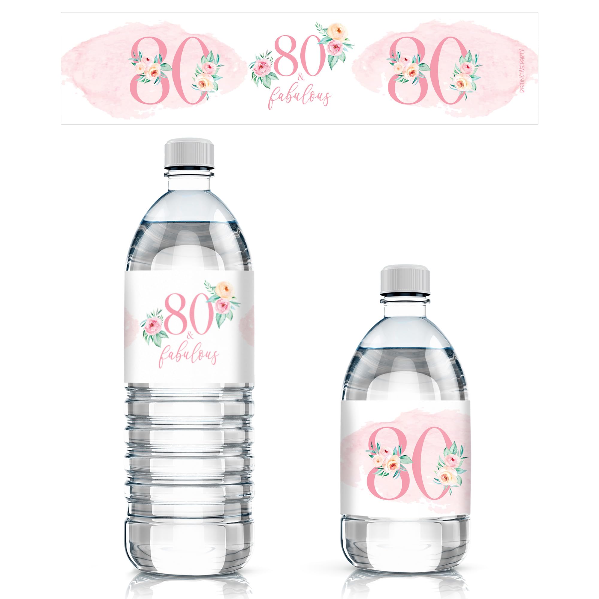 Étiquettes bouteille d'eau 80e anniversaire fleur rose x24 - 8