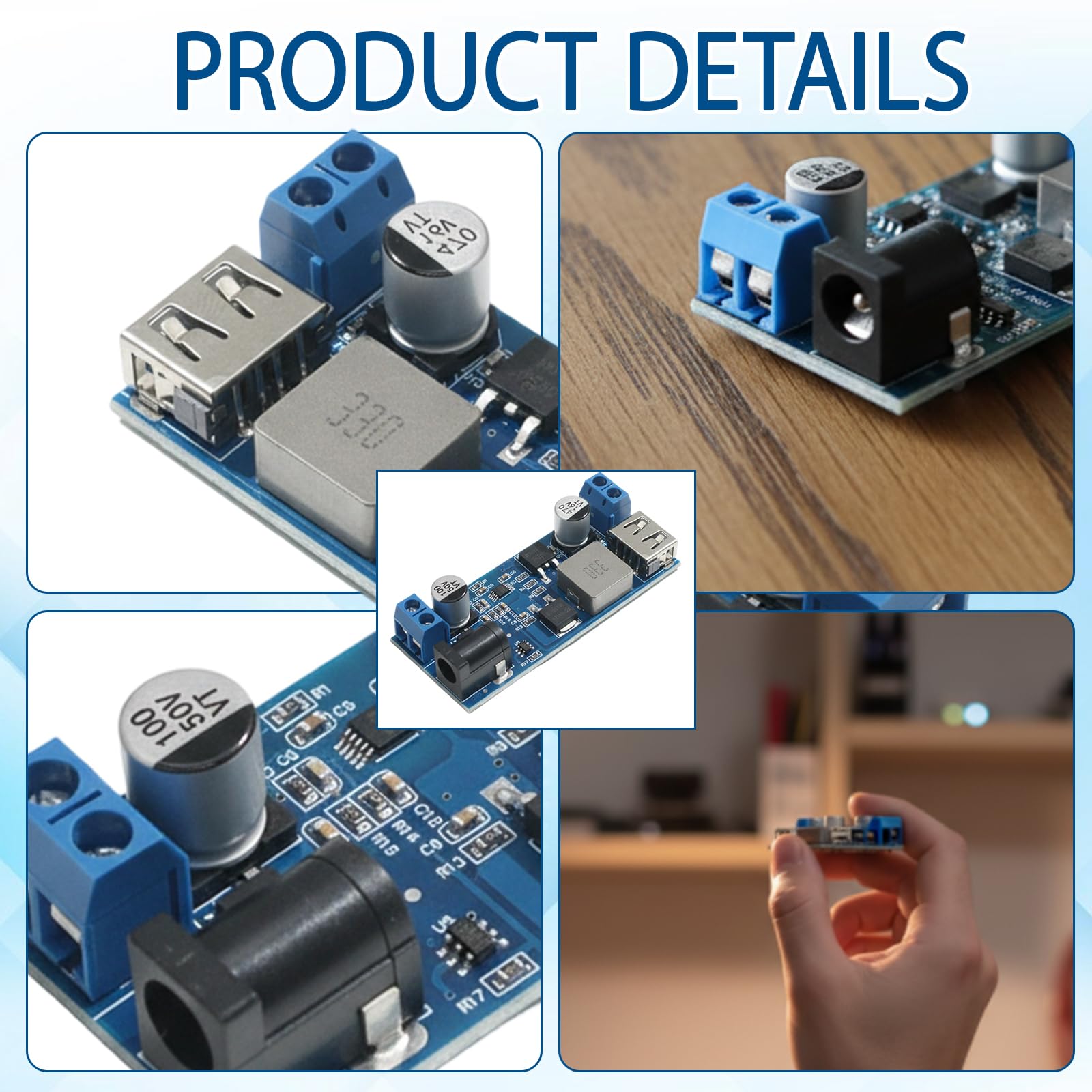 2Pcs DC-DC 5A Power Buck Converter, Power Down Module, 12V to 5V/24V to 12V High Efficiency Voltage Regulator, Step-Down Module with USB Port for DIY Electronics Projects, 9-36V Input Compatibility — view 3