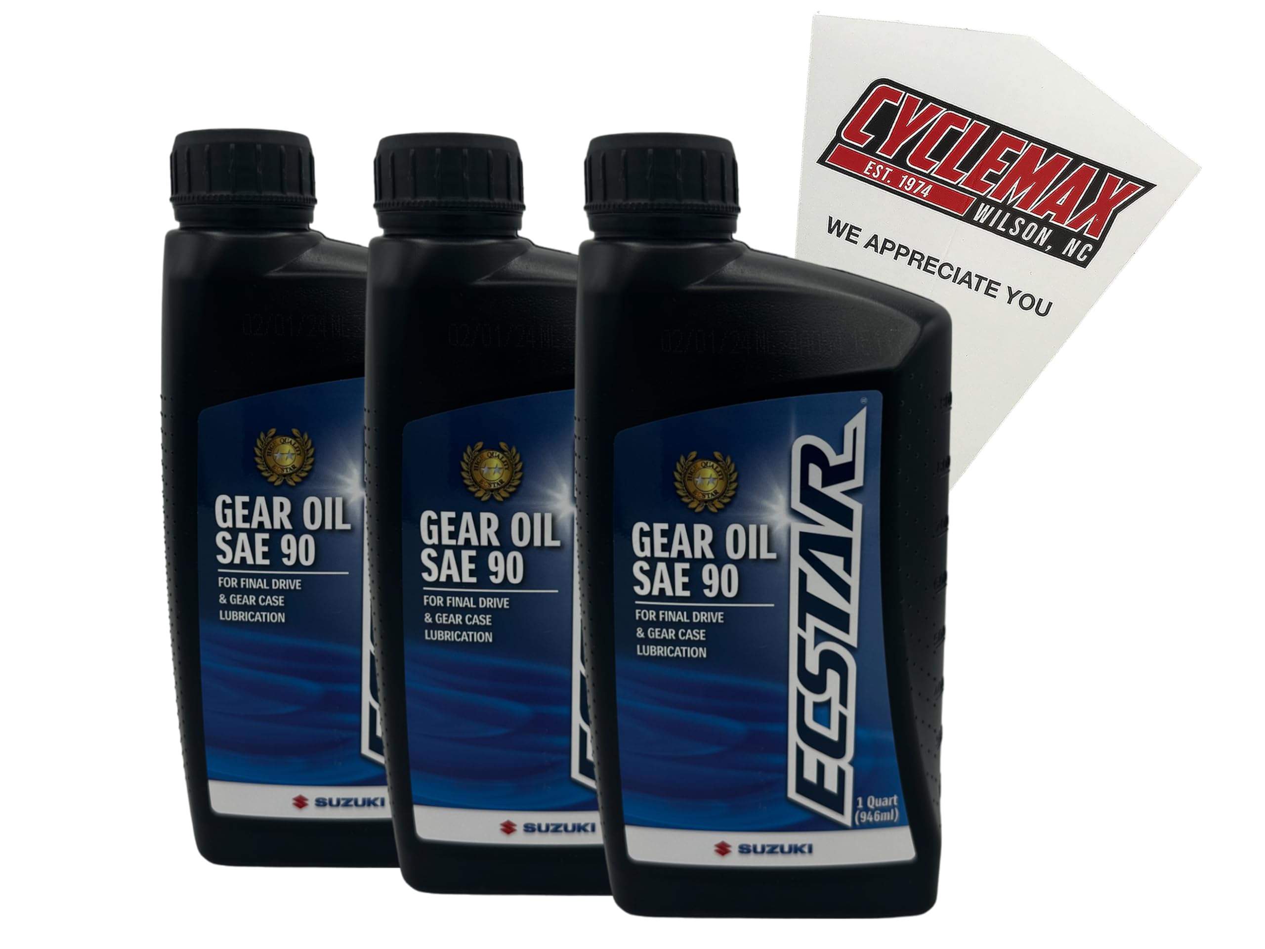 Cyclemax Three Pack compatible with Suzuki Ecstar Gear Oil SAE 90 990A0-01E81-01Q-3PACK Contains Three Ecstar Gear Oil SAE 90 and a Funnel