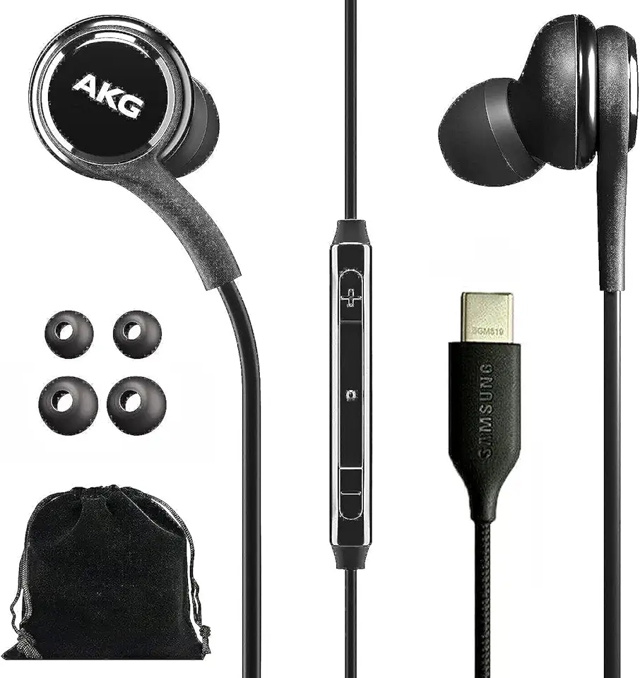 Samsung AKG Fones de ouvido intra-auriculares originais USB tipo C com controle remoto e microfone para música, chamadas telefônicas, trabalho - Isolamento de ruído profundo graves, inclui bolsa de