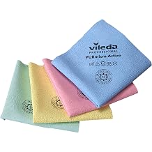 Vileda Professional PURmicro Colors Professional Multi-Purpose Microfibre Cloth Excellent Results Without Streaks Pack of 4 Blue Red Yellow Green 38 x 35 cm