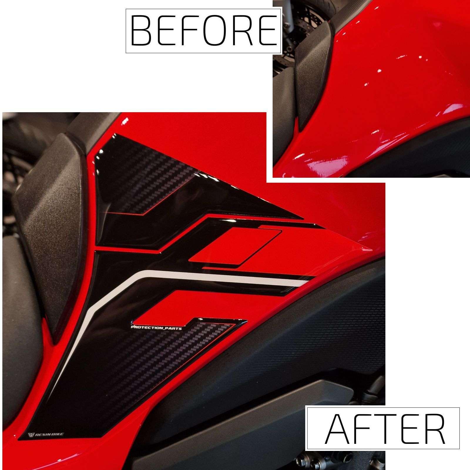 Resin Bike Autocollant Moto Compatibles avec Yamaha Tracer 7 2025-2026 Redline. Protections Grip Latérales de Réservoir Contre Les Chocs et Les Éraflures. Autocollant 3D Résinés Made in Italy