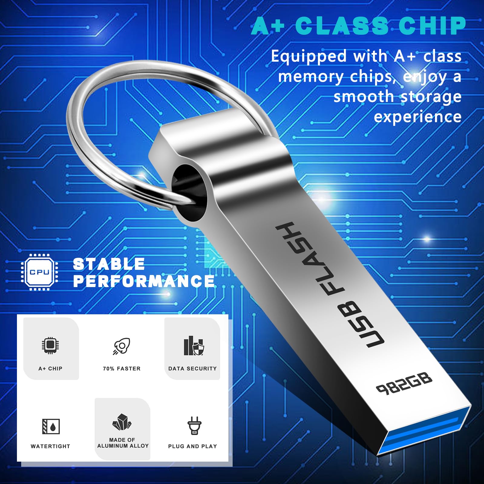 Ziemiaf Memoria USB 982GB 3.0 Alta Velocidad: Diseño Metálico Impermeable Y Antipolvo (Plug&Play)