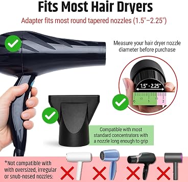 SnozzlePro Hair Dryer Attachment Adapter for Concentrator Nozzles - Patented No-Slip Design - Fits Most Standard Blow Dryers 1.5- 2.25