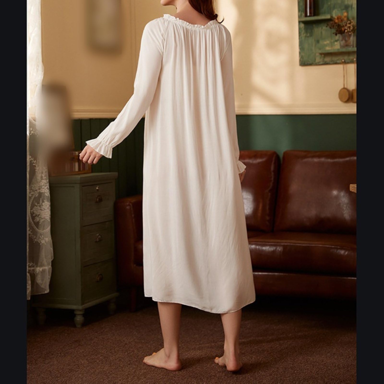 Vestito Da Notte Midi Da Donna Per Vacanza Con Scollo Quadrato Maniche Lunghe Primaverili E Autunnali E Volant