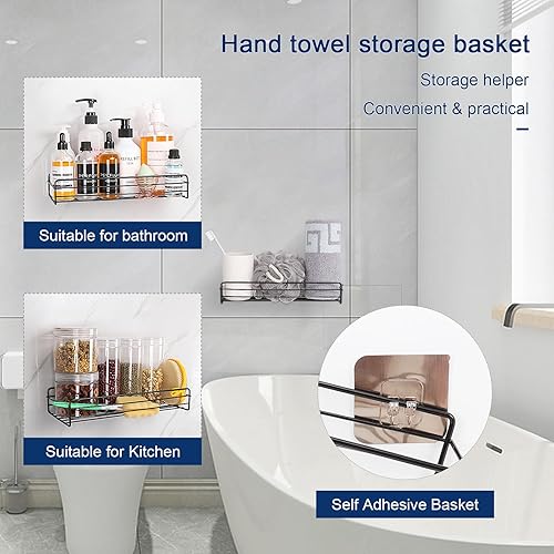 Miniatura 5 de NearMoon Toallero montado en la pared, 2 toalleros de metal para baño, 2 toalleros + cesta de almacenamiento de toallas de mano, organizador de