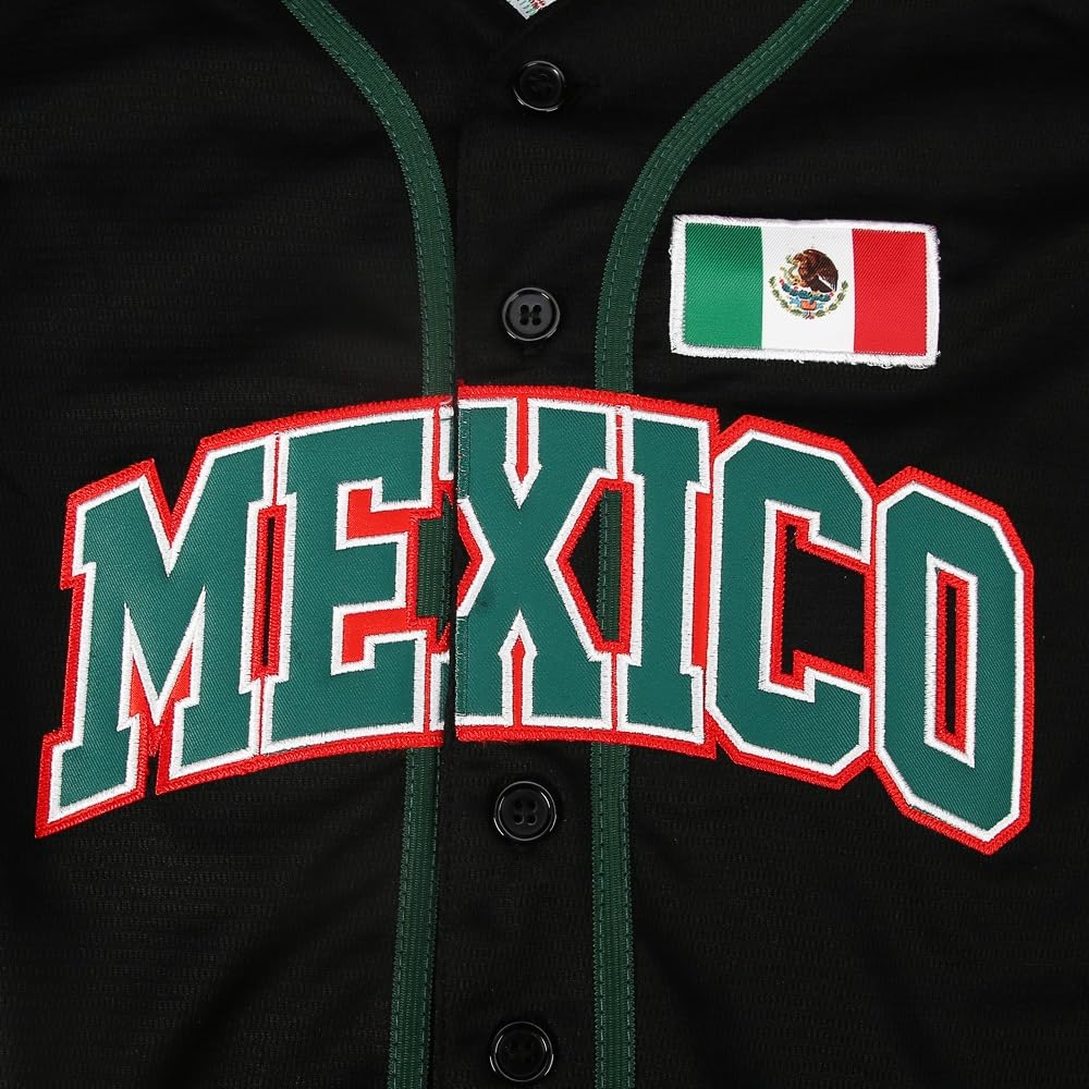 Movie Football Men's Mexico Jersey #7 Stitched Baseball Uniform with Mexican Flag Sports Jerseys Shirts (7 Black, Large)
