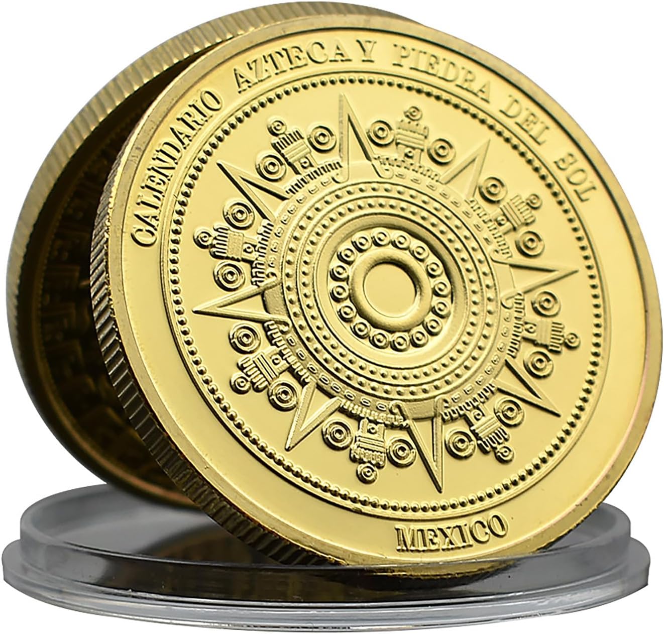Aztec Calendar Coin - Sun Stone Challenge Coin, Mexico Heritage, Symbol of Time & Wisdom