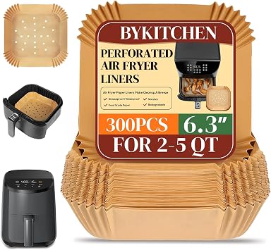 BYKITCHEN 300PCS Small Perforated Disposable Air Fryer Liners for 2 to 5QT Airfryer, Air Fryer Parchment Paper Liners, Compatible with CHEFMAN 2 QT/ 4 QT, Cosori 2.1QT, Instant Pot Vortex 4Qt& More