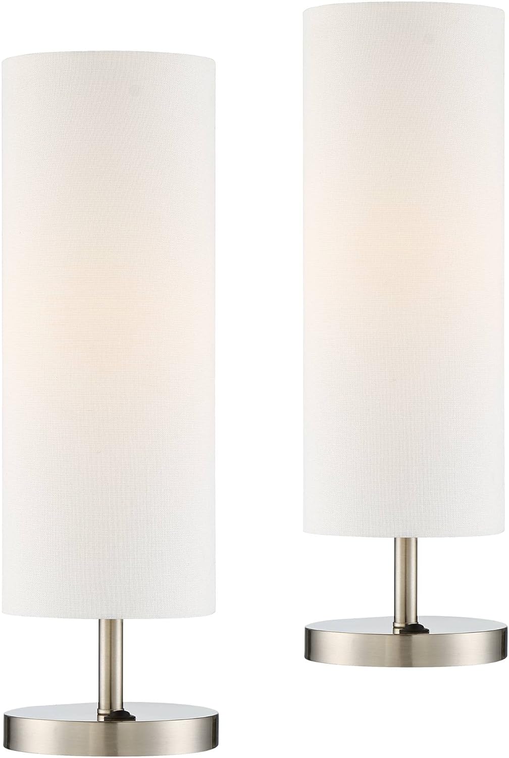 360 Lighting Heyburn Modern Accent Table Lamps 20" High Set of 2 with USB and AC Power Outlet in Base Brushed Nickel White Cylinder Shade Living Room Desk Bedroom House Bedside Nightstand