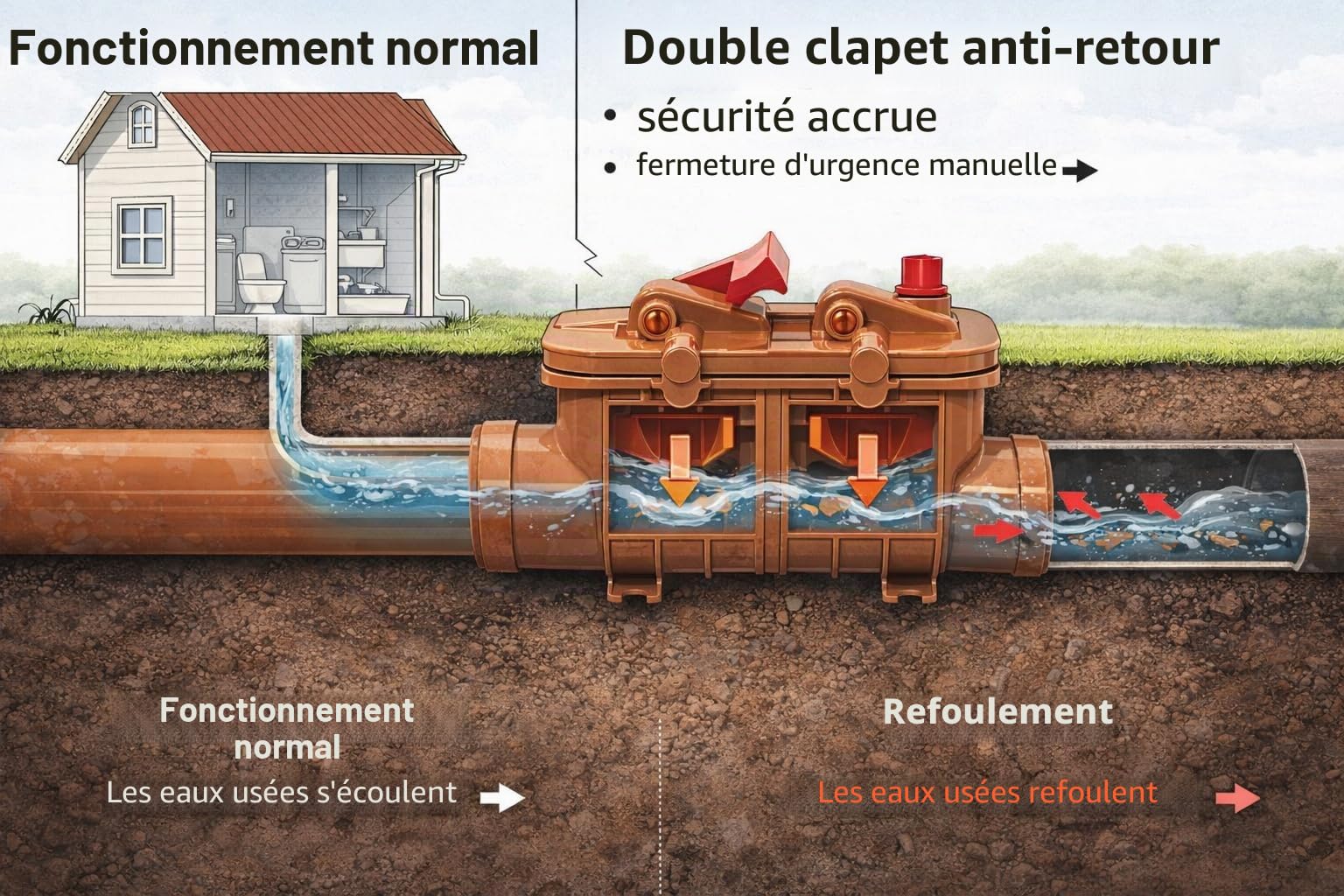Bouchon anti-retour DN110 avec double clapet anti-retour Antiretour, tuyau DN 100/110 mm