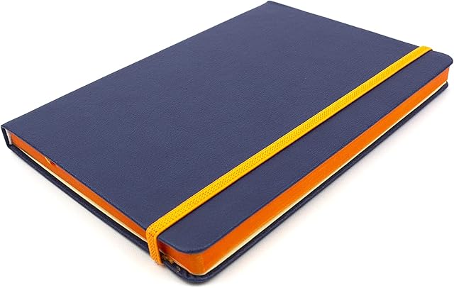 Premium Hardback PU A5 Notebook, Lined Pages, (Dark Blue and Orange)