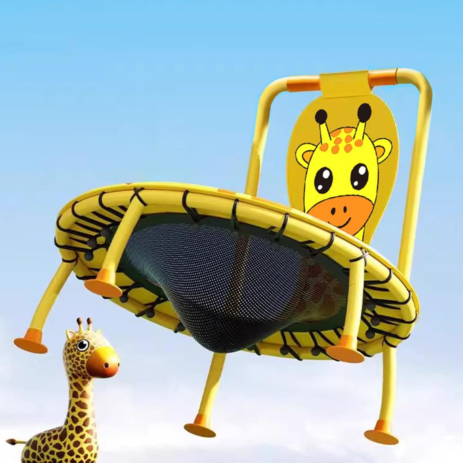 Trampolino Per Bambini Attrezzatura Per Fitness Con Motivo Giraffa Da 100 | con Maniglione in Schiuma Capacità 200 kg Trampolino per Bambini di 1-6 Anni Fitness Salto in Giardino