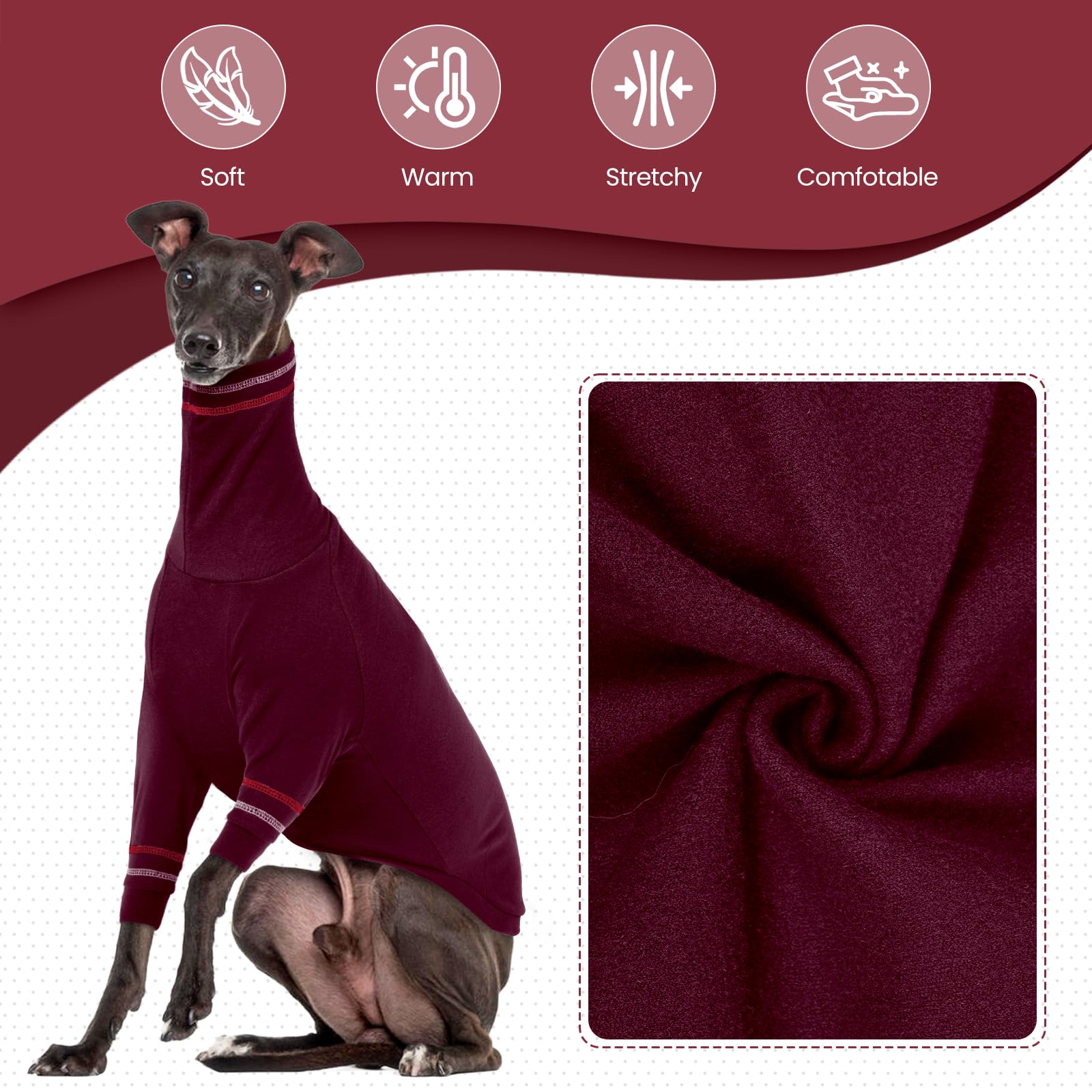 OUOBOB Greyhound Dog Sweater, Italian Greyhound Coat for Large Dogs Whippet Pullover Turtleneck Stretchy Knit Sweatshirt - Image 3
