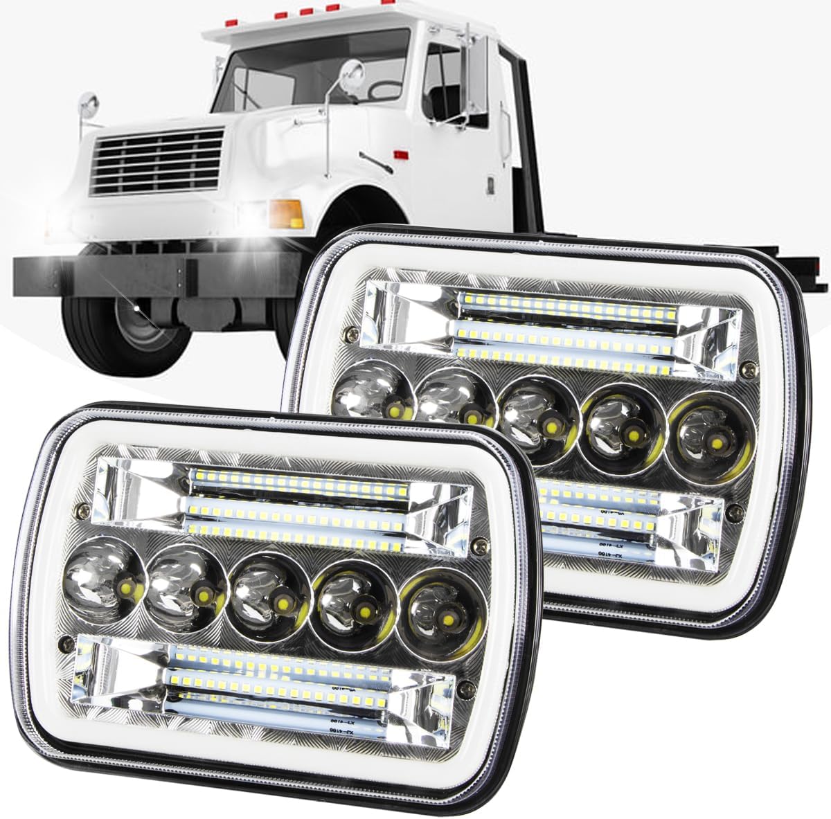 130W 800% Brightness 5x7 7x6 Headlights Compatible with 1989-2019 International 4700 4900 8100 9900 9900I IX,H4 Hi/Low Sealed Beam with DRL Turn Signal,Replacement H6054 H5054 H6054LL,2PCS