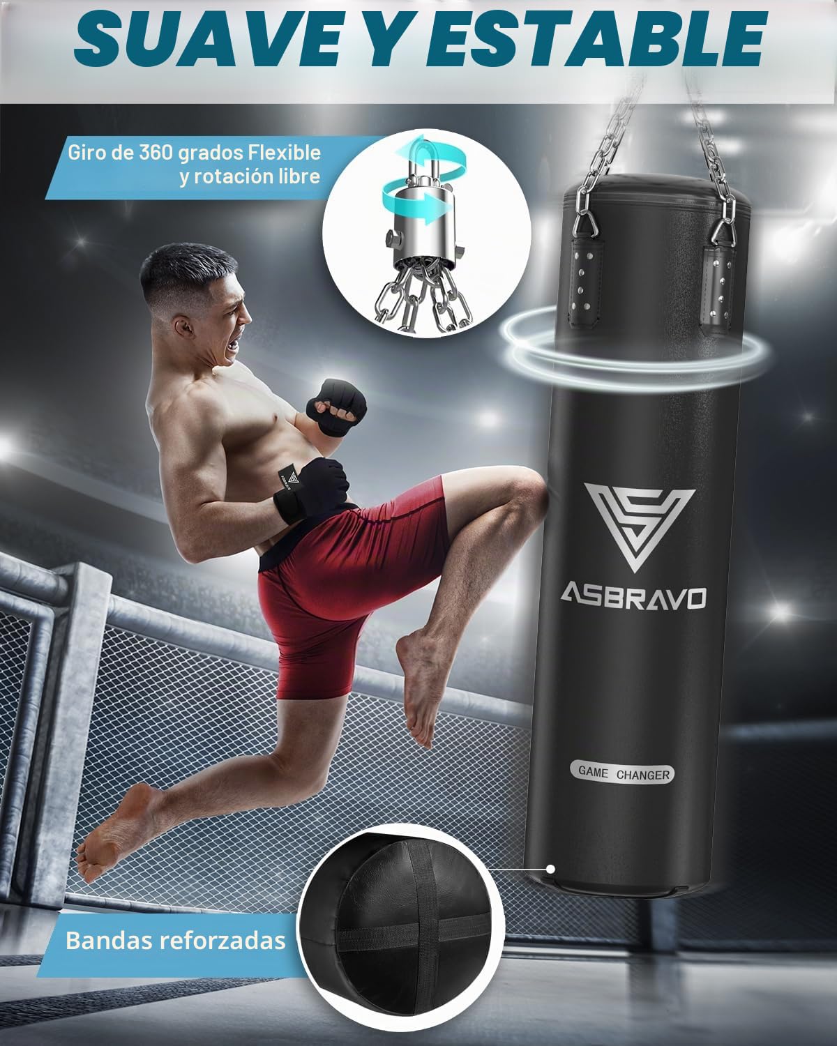Saco de boxeo para adultos, juego de saco de boxeo pesado de poliuretano de 12 onzas, guantes para artes marciales mixtas, Muay Thai, kickboxing, gimnasio en casa, artes marciales (sin
