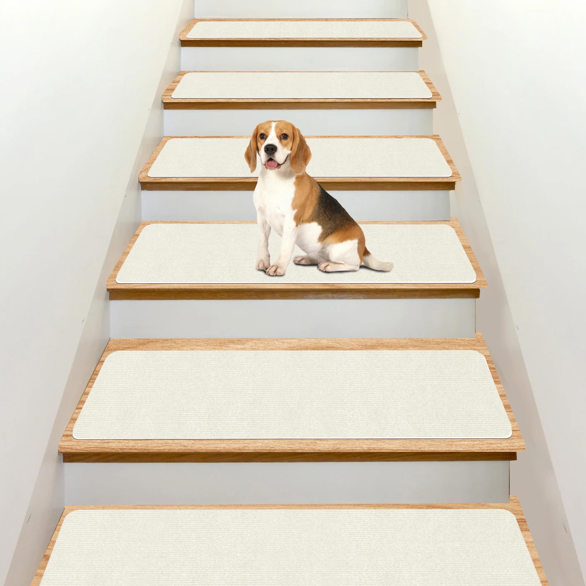 【Amazon 限定ブランド】廊下敷き・階段マットUOUOMI 階段滑り止めマット【70X22cm 15枚入り】厚さ4 mm、滑り止め階段マット床傷防止階段 マット取付簡単便利洗浄厚さ適度騒音低減床 保護 マット機械洗浄可能簡単スタイリッシュ裁断便利防音マット繰り返し吸着不変位(クリームホワイト), UUM-LTD15
