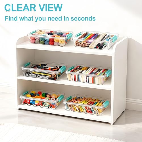Miniatura 5 de Contenedores de almacenamiento de plástico transparente de 6 cuartos con tapas, organizadores y almacenamiento de manualidades, contenedores