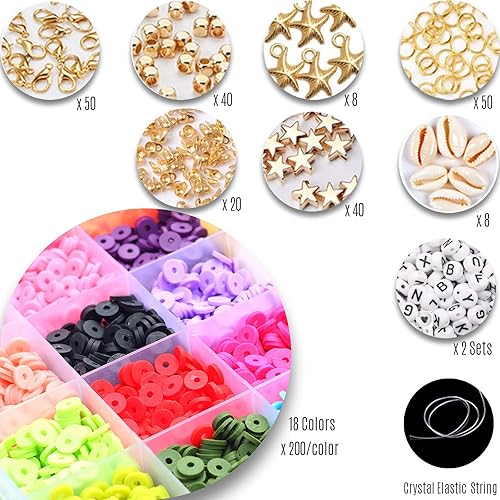 Miniatura 2 de Cuentas de arcilla polimérica para la fabricación de joyas, 18 colores de cuentas redondas planas de arcilla de 0.236 pulgadas para hacer pulseras