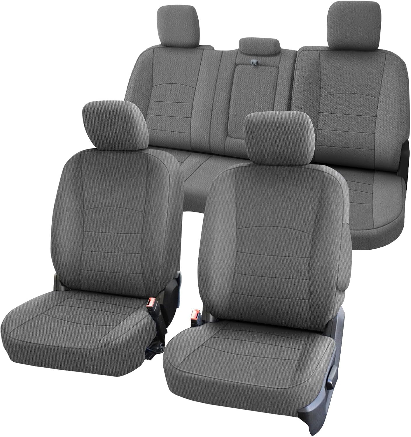 Seat Covers Compatible with 2009-2021 Dodge Ram 1500 & 2010-2018 Ram 2500/3500, Knitted Fabric Front & Rear 60/40 Split Seat Complete Set, Black, Gray (Gray, Front & Rear)
