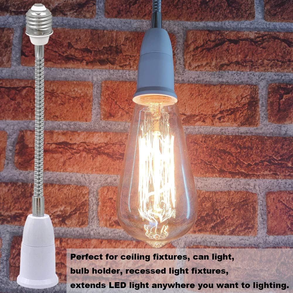 New orange heart E26 Light Socket Extender Adapter, 360 ° Flexible Extension E26 to E26 Light Bulb Adapter, Standard Medium Light Bulb Socket Converter, 2-Pack (57CM/22.4 Inch Extension)