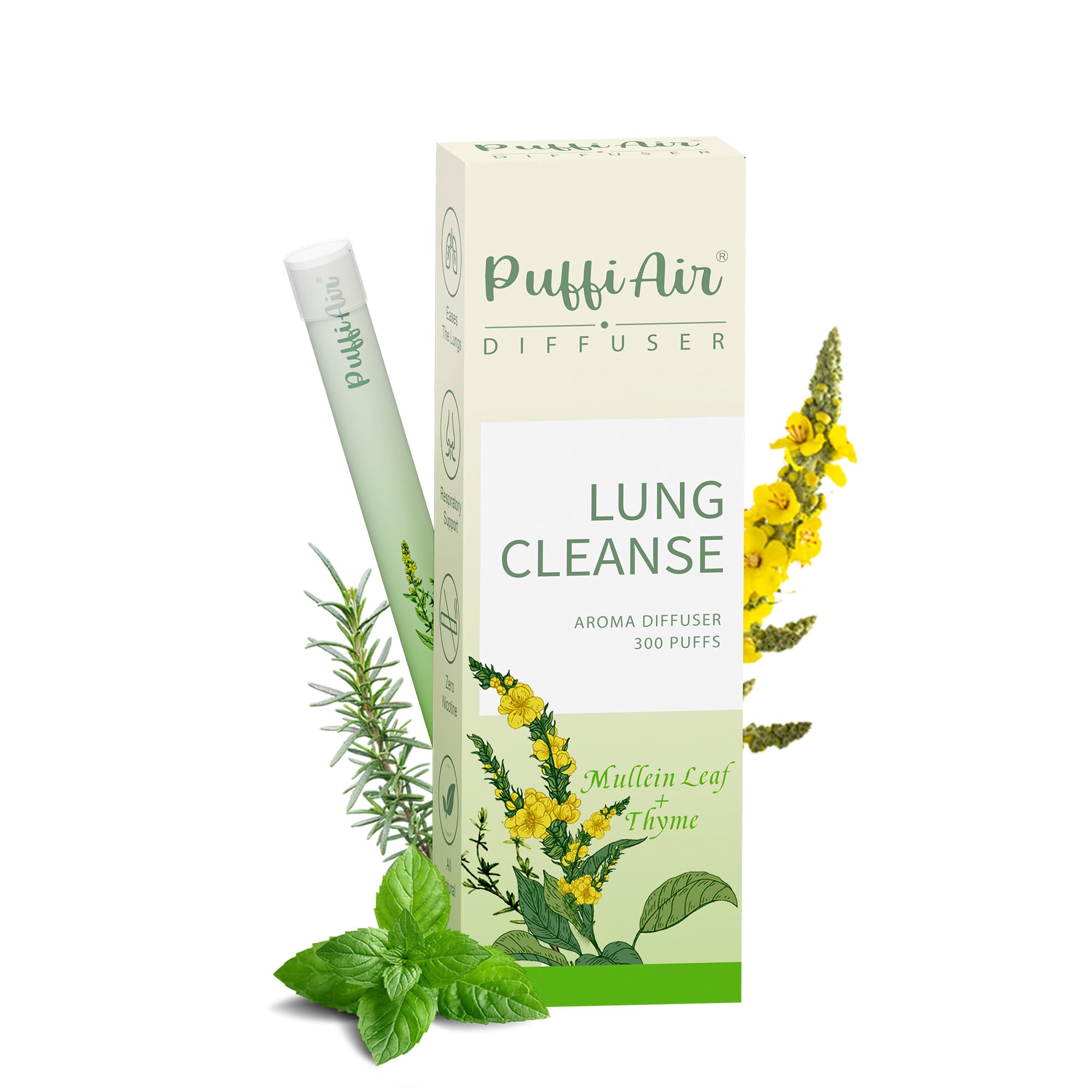 PUFFIAIR Diffuser Pen Natural Mullein Leaf Aromatherapy Inhaler | Nicotine Free Lung Cleanser | Herbal Mullein Diffuser 300 Uses