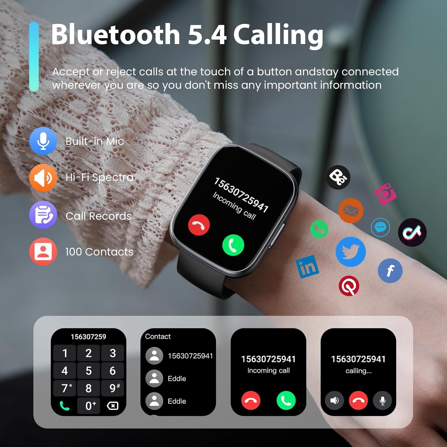Smart Watch for Men Women Answer/Make Call, 1.95" HD Fitness Watch with Heart Rate/Sleep/Stress Monitor, 2026 Activity Tracker with 110+ Sport Modes, IP68 Waterproof Smartwatch for Android iOS, Black — view 4