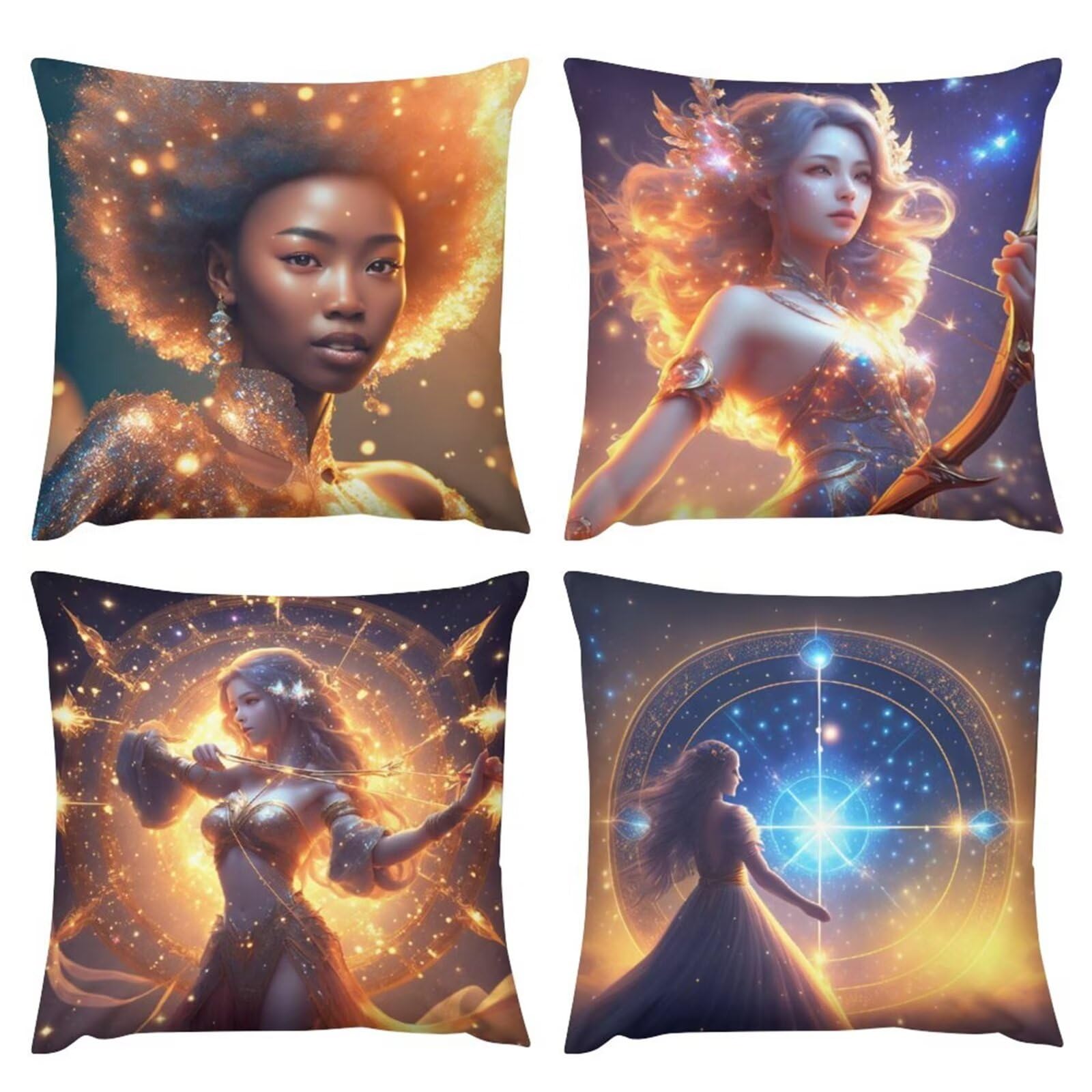 Housse coussin 50x50cm déesse nuit étoilée lot 4 taies décoratives U445 pour le salon