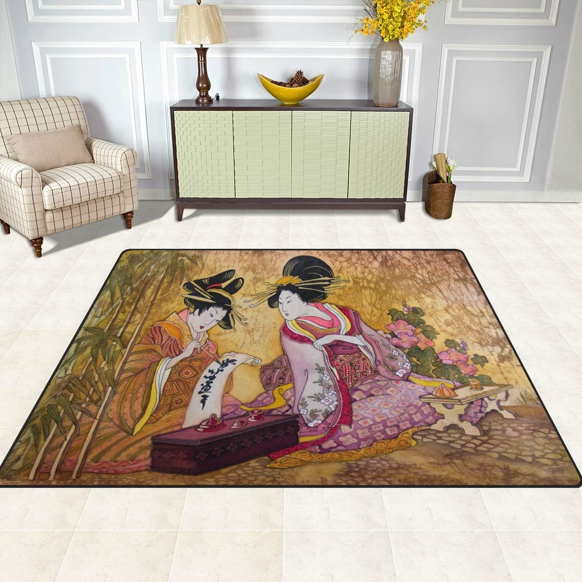 ALAZA Vintage Geisha Japanese Area Rug Rugs for Living Room Bedroom 4'10" x 6'8"