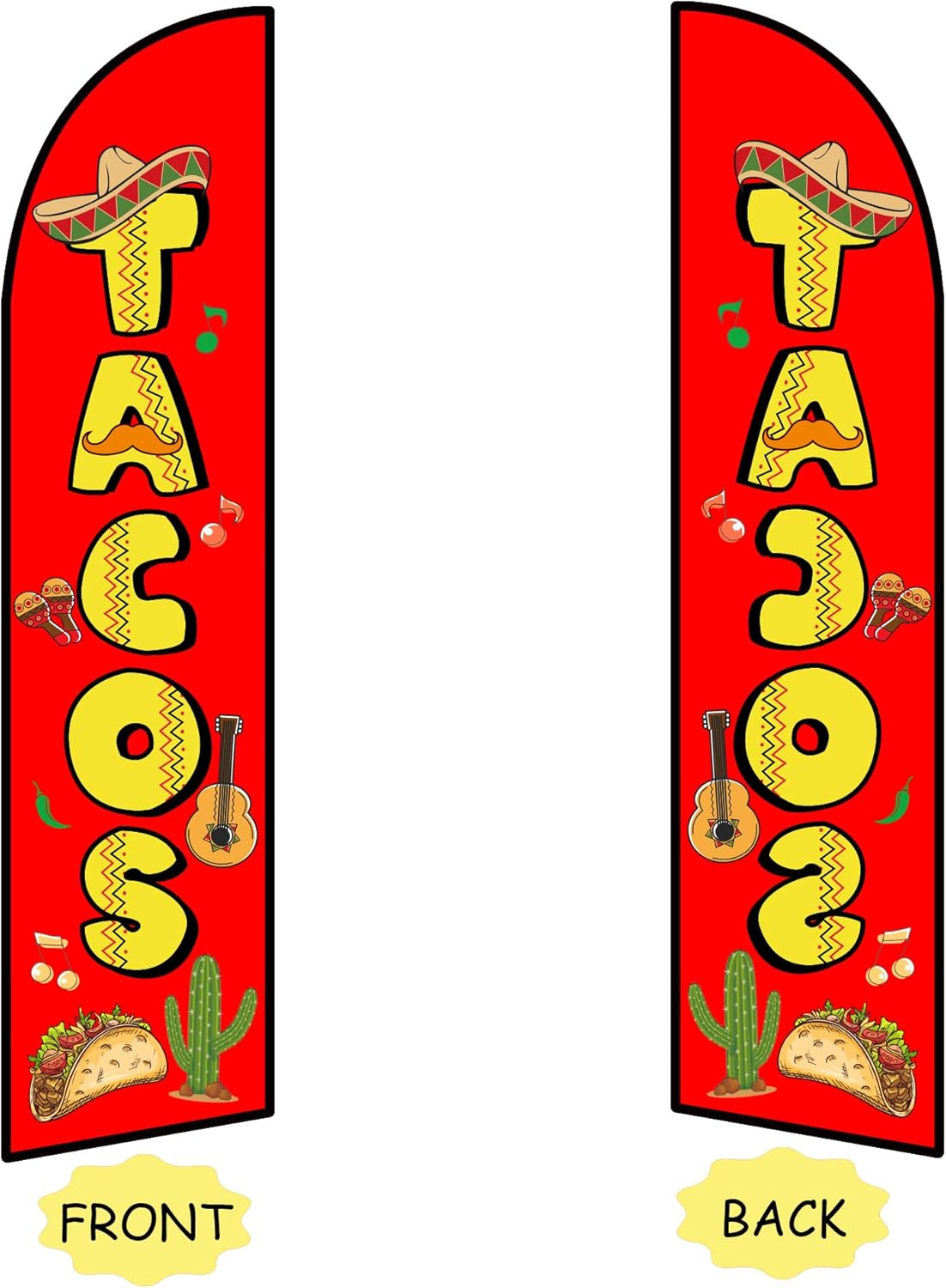 Tacos Burritos Feather Flag 11.5FT Mexican Food Swooper Flag Mexican Restaurant Advertising Feather Ground Stake for Outside Store Business Markets (tac)