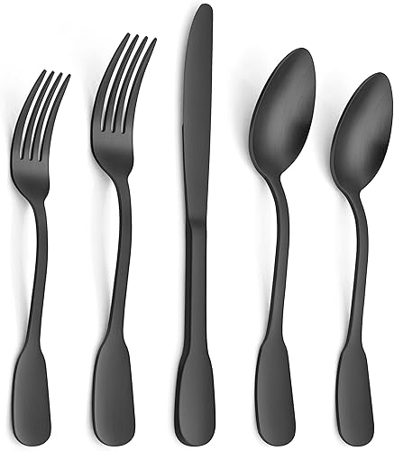 HaWare - Juego de cubiertos negros de acero inoxidable de 20 piezas, vajilla de alta calidad para restaurante en casa, incluye cuchara tenedor y