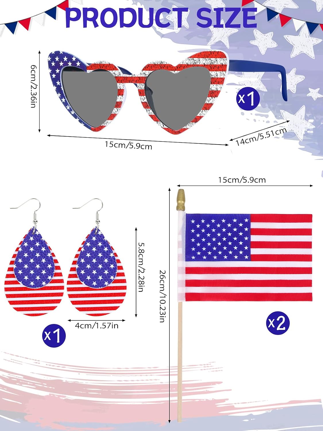 American Flag Dress Set Women 4th of July Outfit with Sunglasses Earrings | Patriotic Costume Accessories for 250th Anniversary,Mini Flags,Independence Day Memorial Day Celebrations