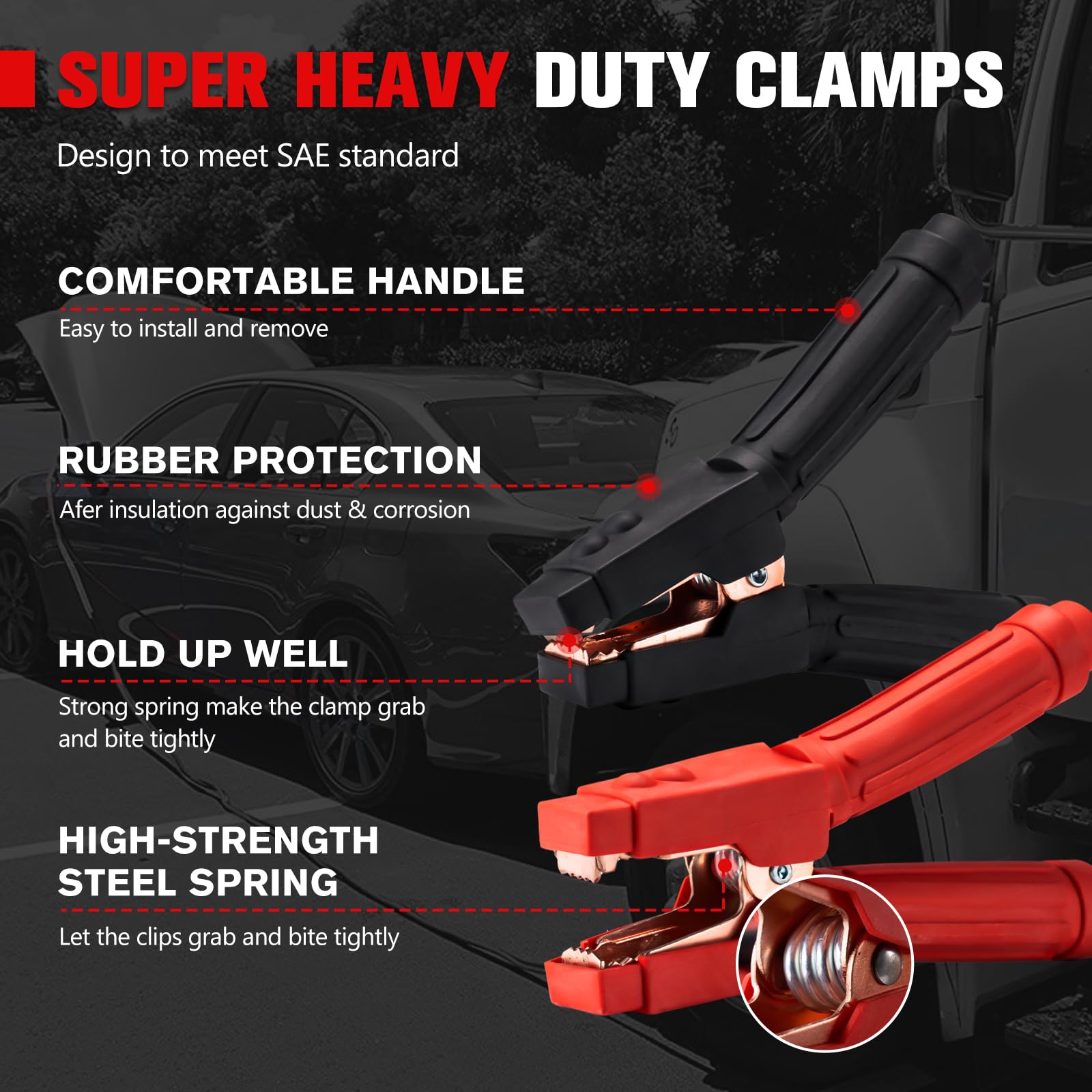 FIERYRED Cavi jumper a connessione rapida, calibro 2/0, 1500 A, resistenti con borsa da viaggio, cavo di avviamento per batteria resistente, per camion, camion diesel, SUV e auto