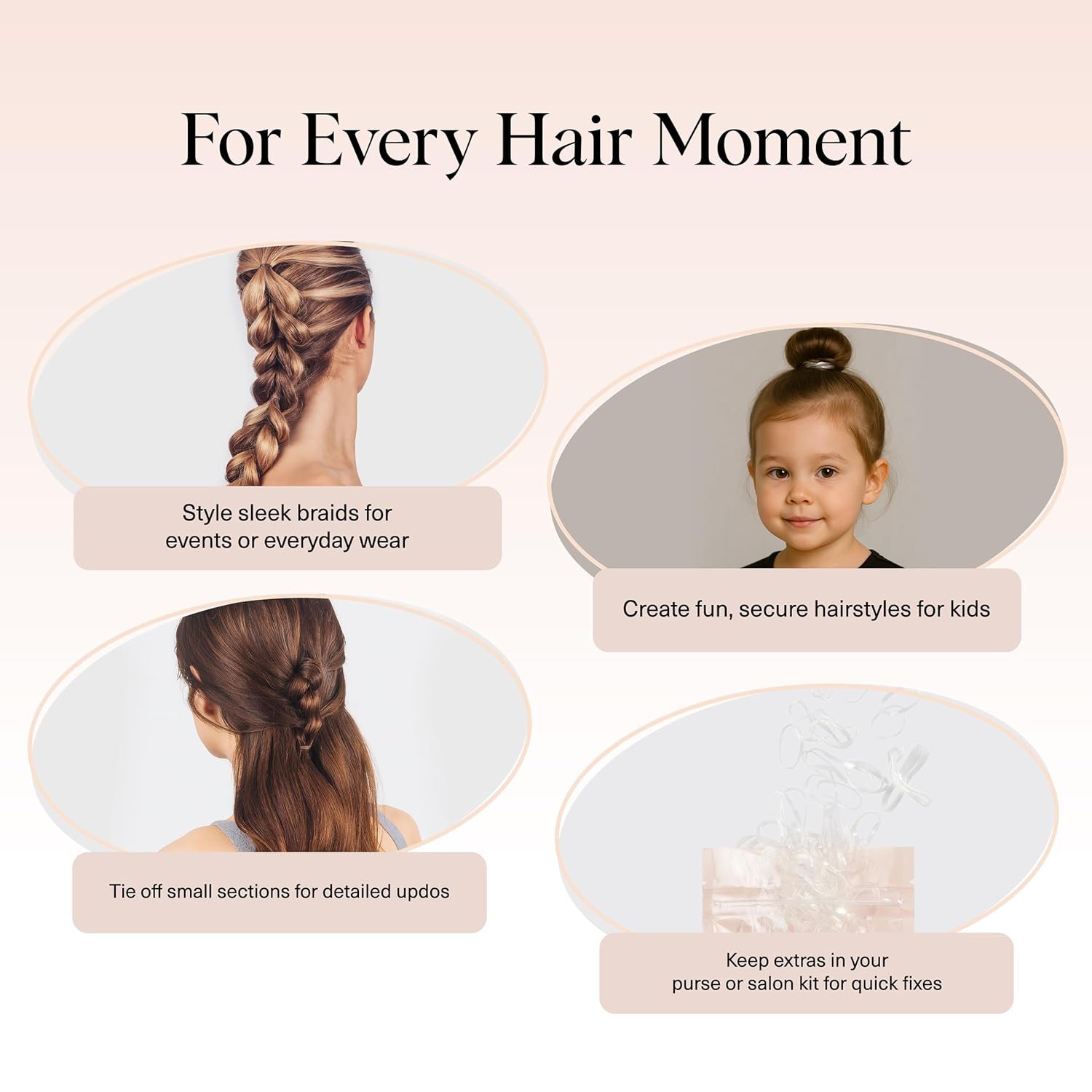 Kitsch Hair Ties No Damage for Kids, Teens and Women - Rubber Bands for Hair Styling | No Snag Hair Elastics | Daily Hair Accessories | Ideal Gifts for Women - 500pcs (Clear)