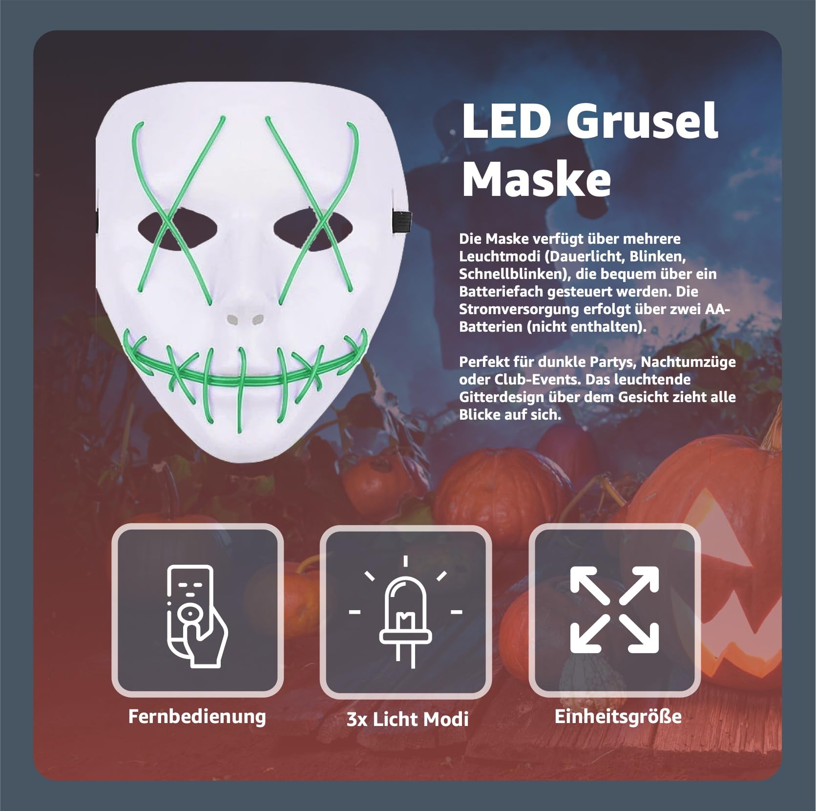 TK Gruppe Timo Klingler LED Scary Mask, Controllable from Purge, Luminous Face - Image 2