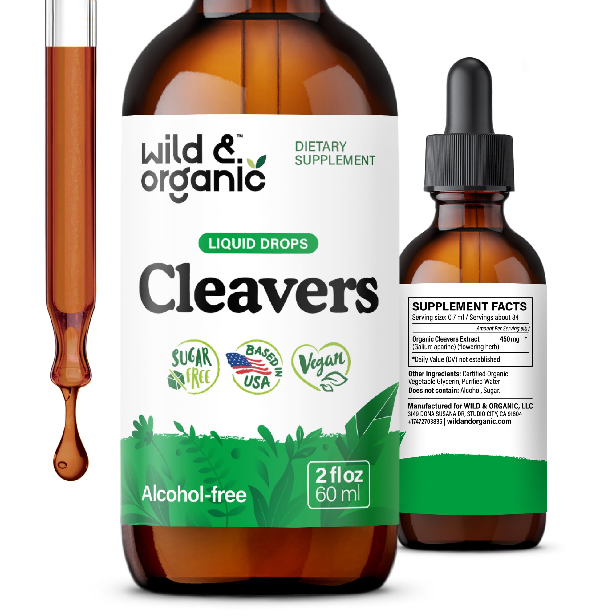 Wild & Organic Cleavers Lymphatic Drainage Drops - Cleavers Extract - 2 oz 2 Fl Oz (Pack of 1)