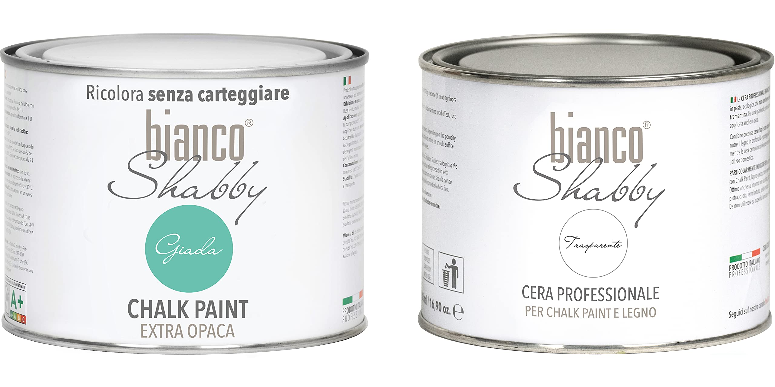 Chalk Paint Jade & Cera Neutra Pintura Shabby Chic (500 ml) + Cera Profesional (500 ml)