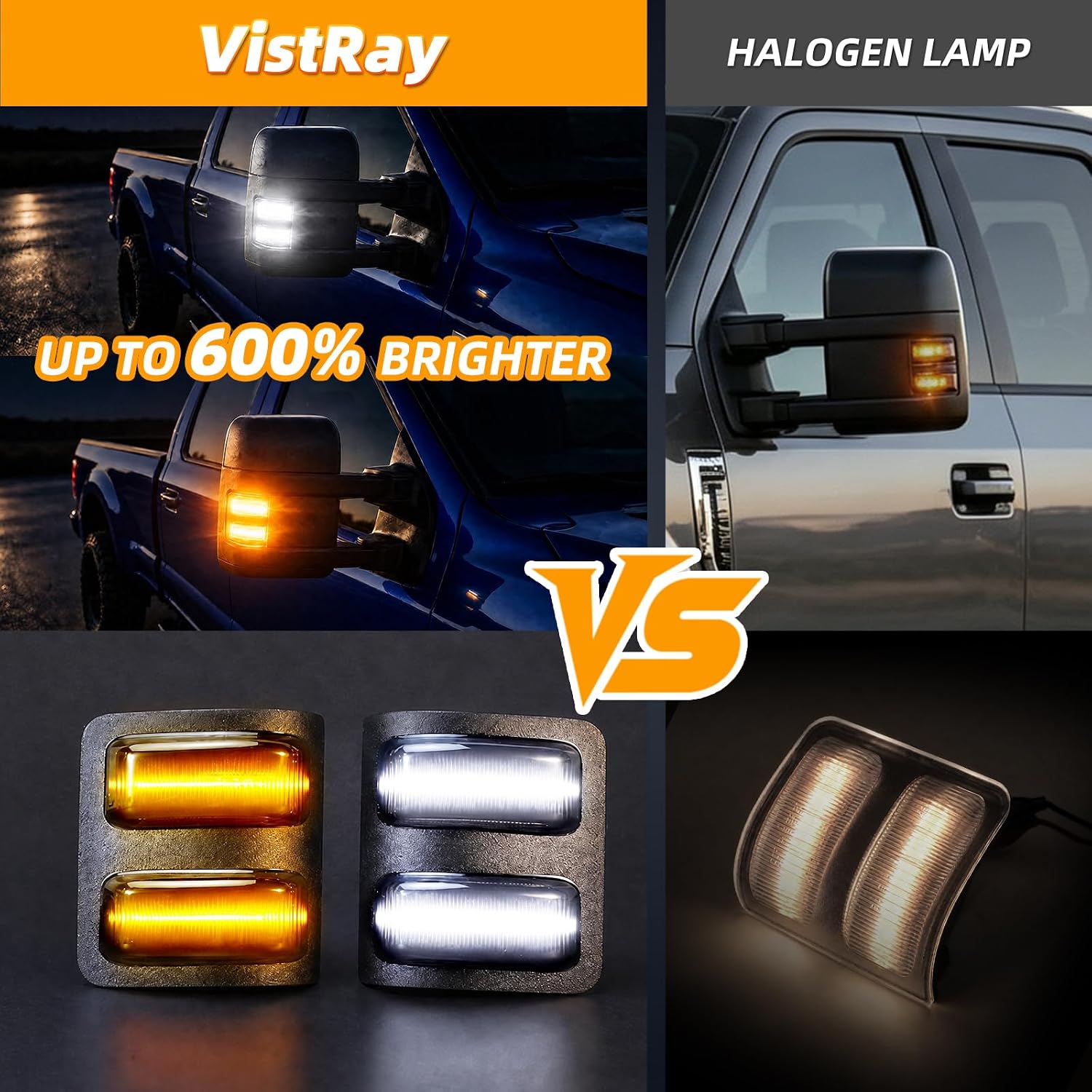 Switchback LED Side Mirror Lights Compatible with 2008-2016 Ford F250 F350 F450 F550 Super Duty, Turn Signals Running Mirror Marker Lights, Smoked Lens Amber&White, Pack of 2