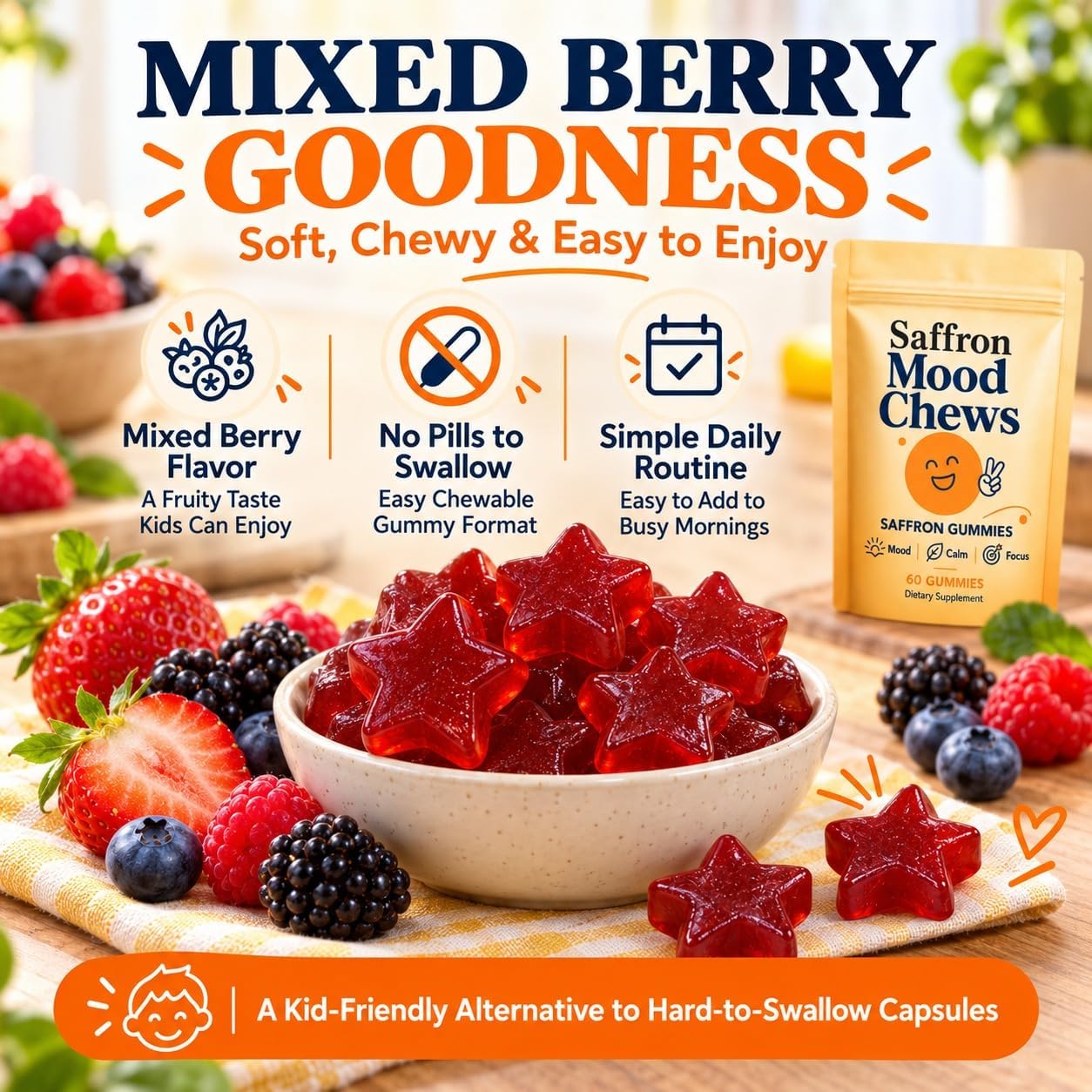Saffron Gummies Kids for Mood, Calm & Focus, Sugar-Free, 60 Count thumbnail
