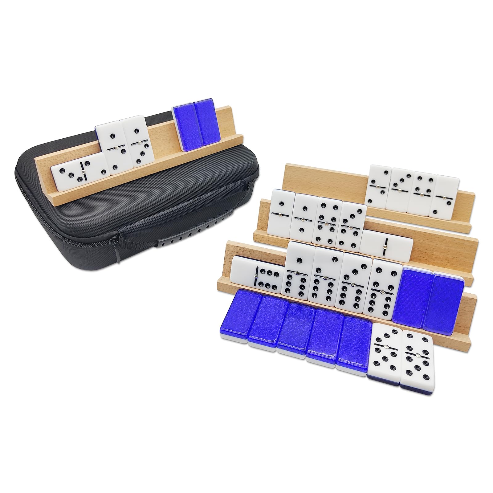 Dominoes Set for Adults with 4 Wooden Racks, Double 6 Dominos Game Set with 28 Colored Domino Tiles Double Six Domino Set with Travel Case - Classic Board Games