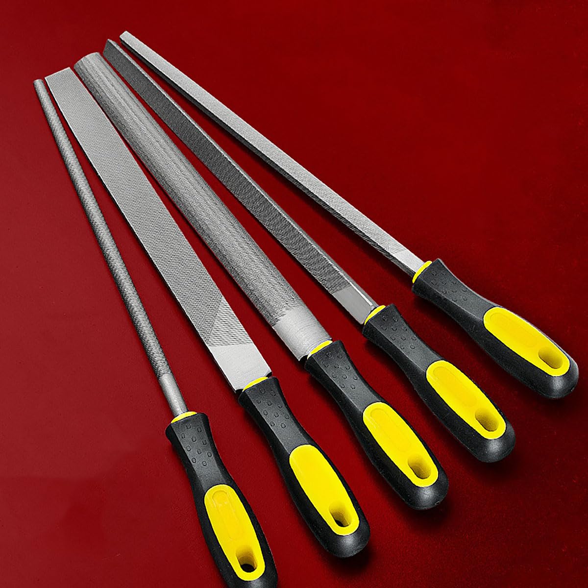 5-Piece 6-Inch High Carbon Steel File Set, Broad Flat Standard Coarse Tapered Pointed Rasps for Metal Wood, Ergonomic Handle with Hanging Hole