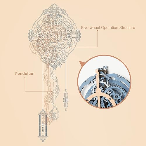 Miniatura 9 de ROKR Rompecabezas de madera 3D para adultos, reloj de rompecabezas de madera, kits de modelos de construcción mecánica, kits de modelos de