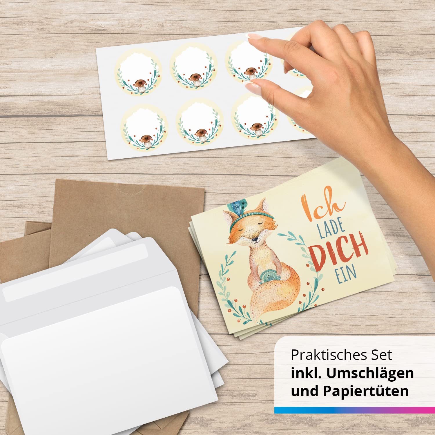 Kindergeburtstag Einladungs-Set – 8 Karten, Umschläge, Tüten & Aufkleber Mit Sternen-Motiv