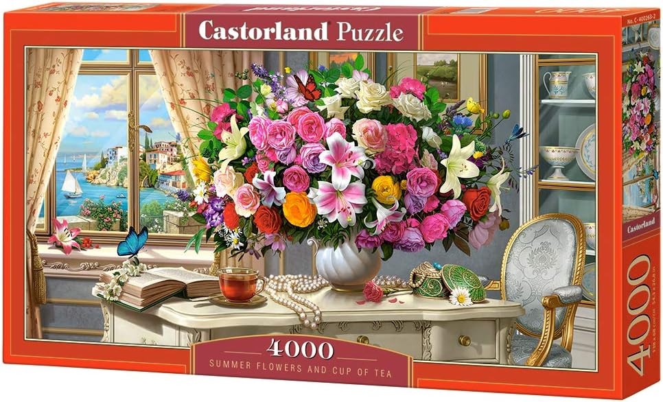 CASTORLAND 4000 Piece Jigsaw Puzzles, Summer Flowers and Cup of Tea, Still Nature Jigsaw, Romantic Picture, Classic, Adult Puzzle, Castorland C-400263-2