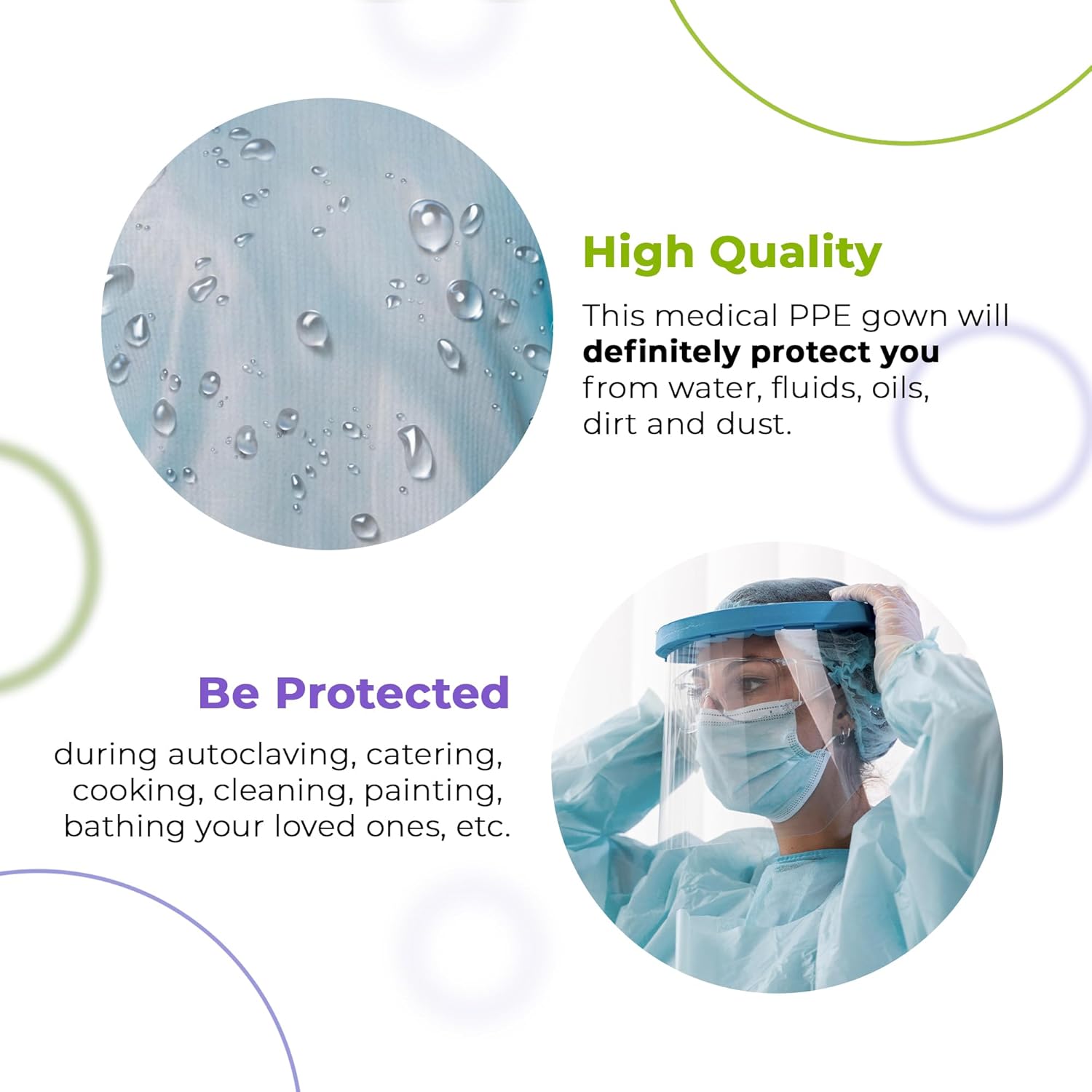 AMZ Medical Supply Disposable Polyethylene Gowns, Blue XL, 55 Inch Length, Elastic Wrist, Waist Tie Closure, Lightweight Plastic Coveralls for Cleaning Painting Food Prep, 100 Pack