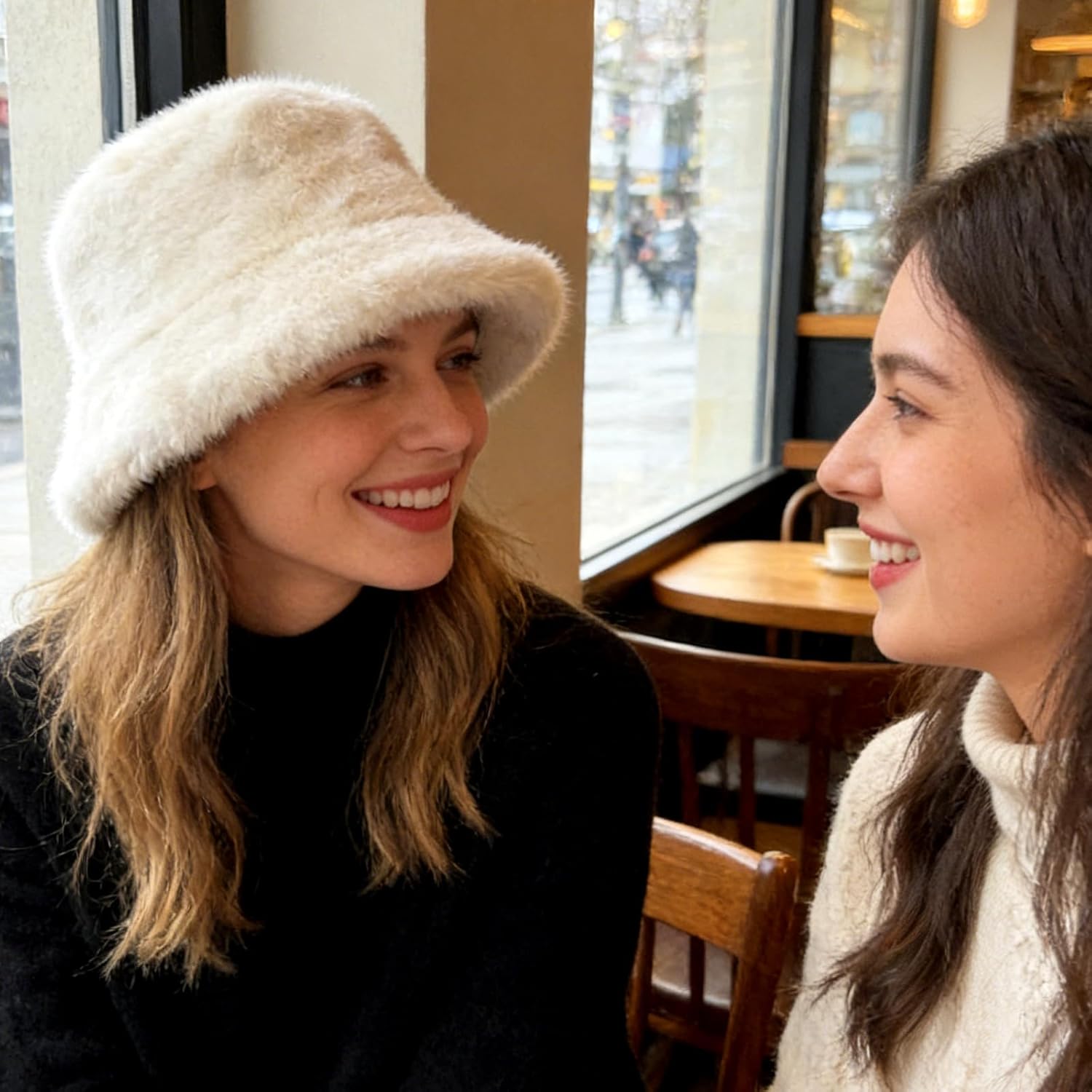 Ghazni Faux Fur Fuzzy Winter Hats for Women, Warm Furry White Bucket Hats for Men Women, Soft Cozy Winter Hat - Image 4