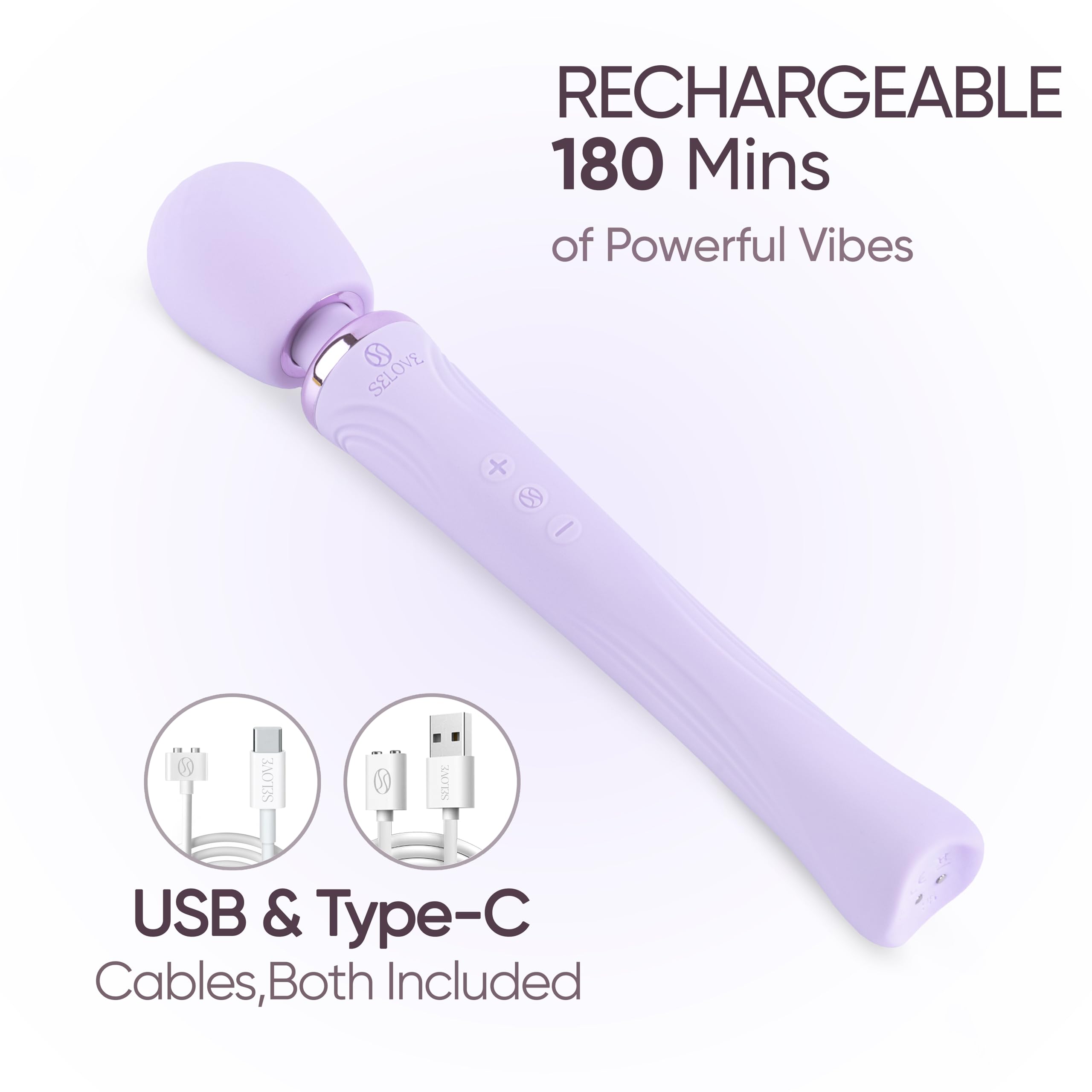 SELOVE Wand Vibrator – Vibrazioni Potenti e Profonde con Collo Flessibile (Lustrous Lilac)